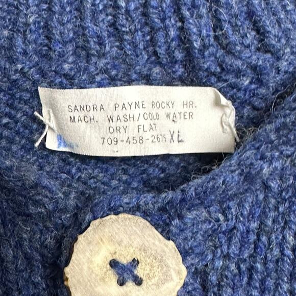 Vintage 70s 80s Newfoundland Handknit Wool Sweater Blue Antler Buttons Sz XL - Picture 3 of 7